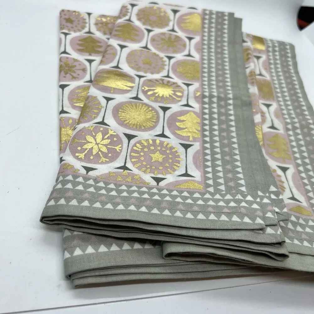 3 World Market white pink gold artisan cotton square napkins 20